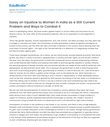 Injustice to Women in India: Current Problem & Combatting Ways