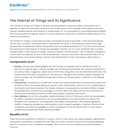 The Internet of Things and Its Significance