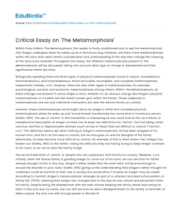 Critical Essay on ‘The Metamorphosis’