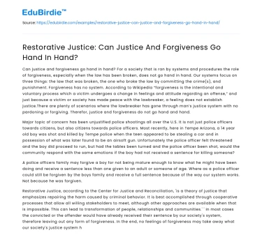 Restorative Justice: Balancing Justice and Forgiveness