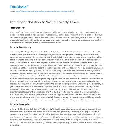 The Singer Solution to World Poverty Essay