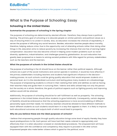 What Is the Purpose of Schooling: Essay
