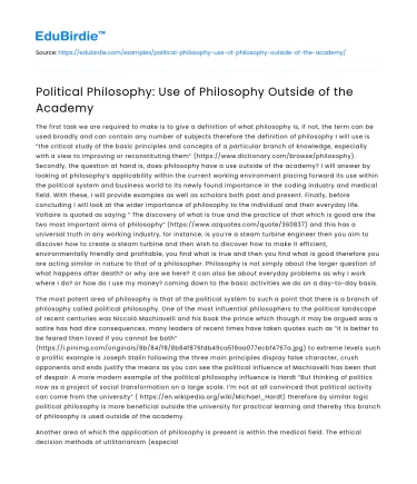 Philosophy’s Role Beyond Academia: Political Implications