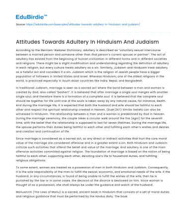 Attitudes Towards Adultery In Hinduism And Judaism