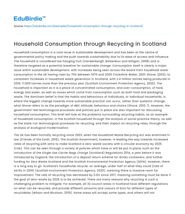Household Consumption through Recycling in Scotland