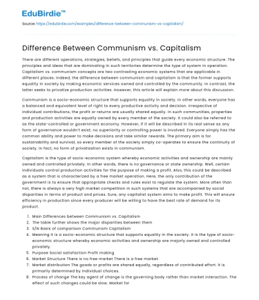 Difference Between Communism vs. Capitalism