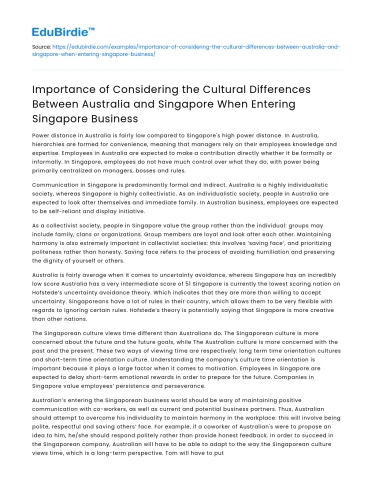 Cultural Differences in Australia and Singapore Business