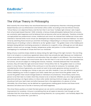 The Virtue Theory In Philosophy