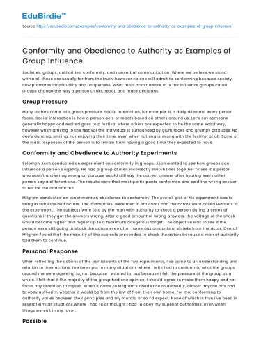 Conformity and Obedience to Authority as Examples of Group Influence