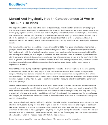 Mental And Physically Health Consequences Of War In The Sun Also Rises