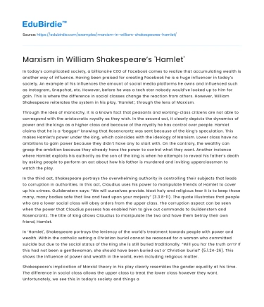 Marxism in William Shakespeare’s ‘Hamlet’