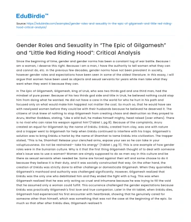 Gender Roles in The Epic of Gilgamesh and Little Red Riding Hood