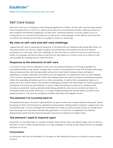 Self Care Essay