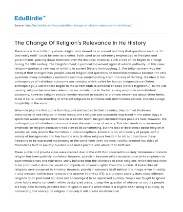 The Change Of Religion’s Relevance In He History