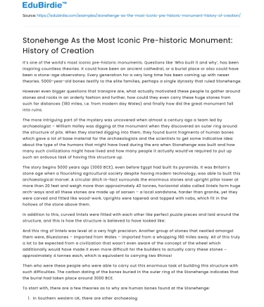 Stonehenge As the Most Iconic Pre-historic Monument: History of Creation