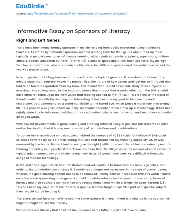Informative Essay on Sponsors of Literacy