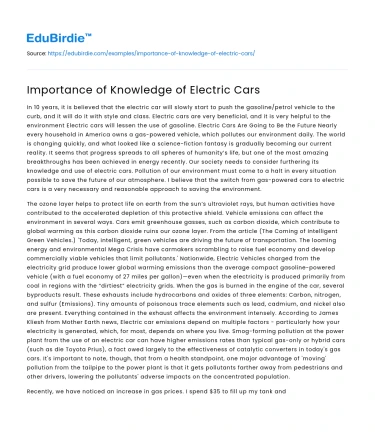 Importance of Knowledge of Electric Cars