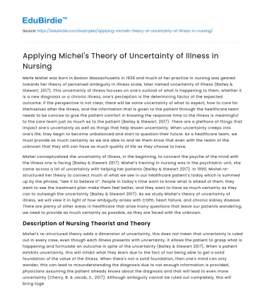 Applying Michel’s Theory of Uncertainty of Illness in Nursing