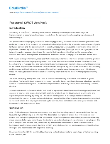 Personal SWOT Analysis