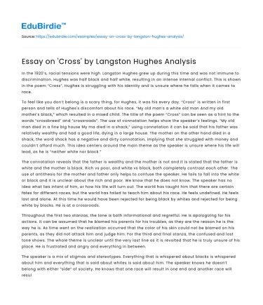 Essay on ‘Cross’ by Langston Hughes Analysis