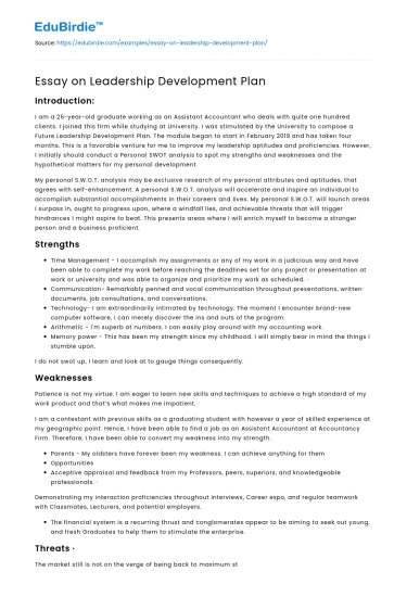 Essay on Leadership Development Plan