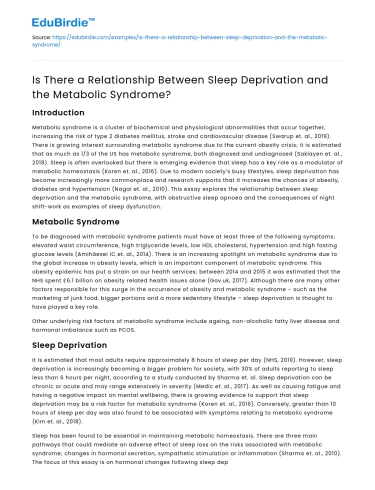 Sleep Deprivation and Metabolic Syndrome Connection