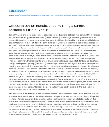 Analysis of Sandro Botticelli’s ‘Birth of Venus’