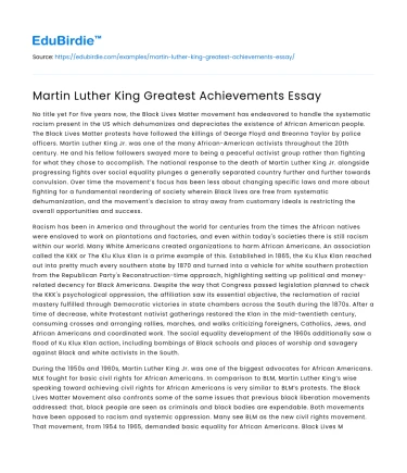 Martin Luther King Greatest Achievements Essay