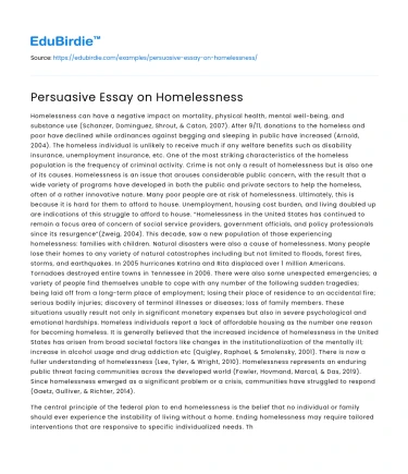 Persuasive Essay on Homelessness