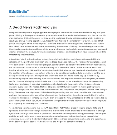 A Dead Men’s Path’ Analysis