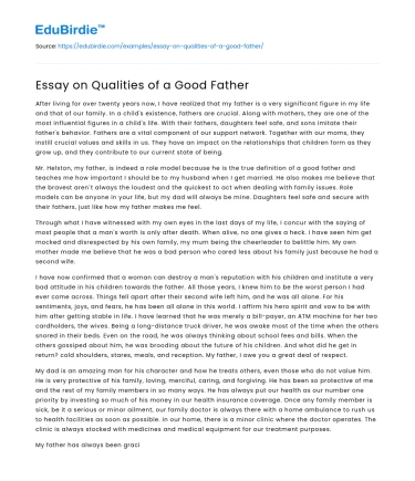 Essay on Qualities of a Good Father