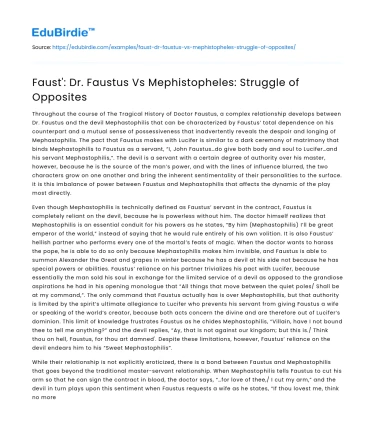 Faust’: Dr. Faustus Vs Mephistopheles: Struggle of Opposites