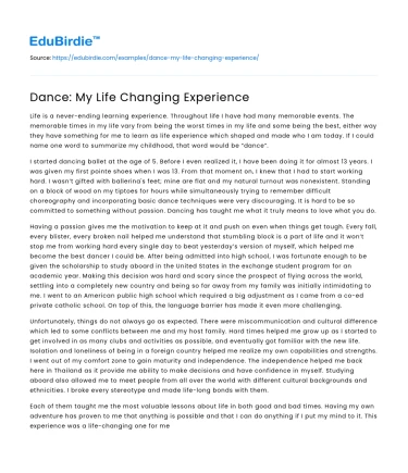 Dance: My Life Changing Experience