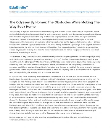 The Odyssey By Homer: The Obstacles While Making The Way Back Home