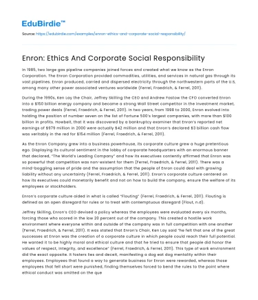 Enron: Ethics And Corporate Social Responsibility
