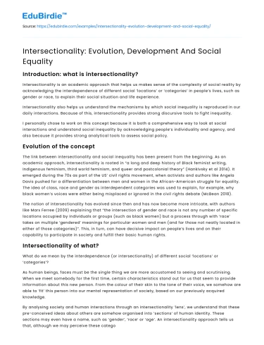 Intersectionality: Evolution, Development And Social Equality