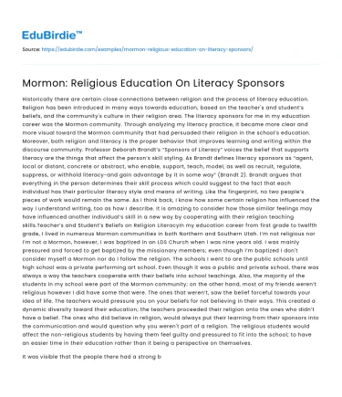 Mormonism: The Role of Religious Education in Literacy Sponsorship