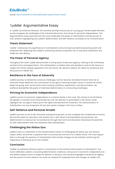 ‘Lyddie’ Argumentative Essay