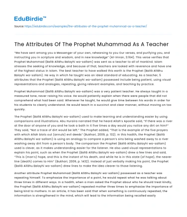 The Attributes Of The Prophet Muhammad As A Teacher