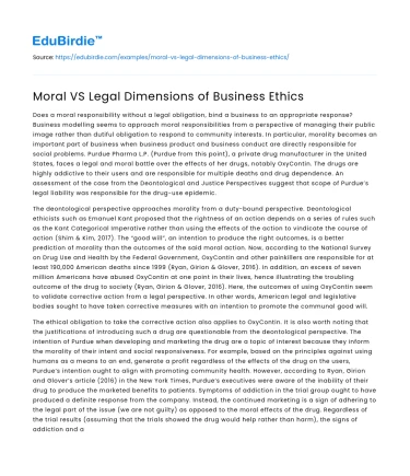 Moral VS Legal Dimensions of Business Ethics