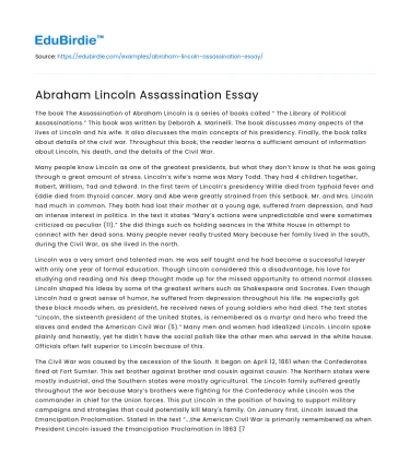 Abraham Lincoln Assassination Essay