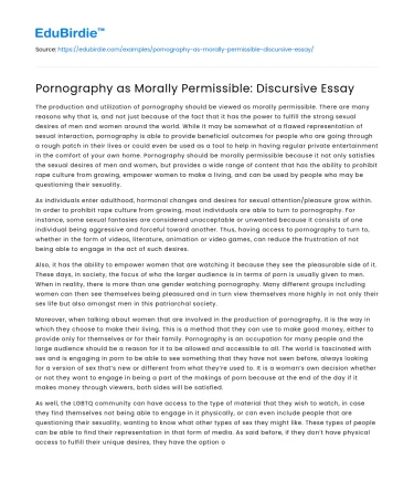 Pornography as Morally Permissible: Discursive Essay