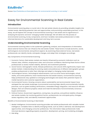 Essay for Environmental Scanning in Real Estate