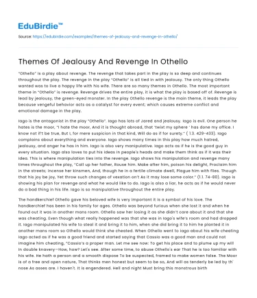 Themes Of Jealousy And Revenge In Othello