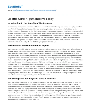 Electric Cars: Argumentative Essay