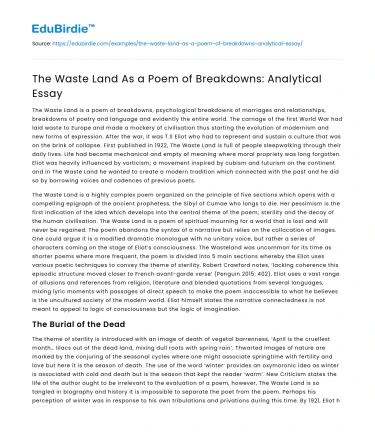 The Waste Land As a Poem of Breakdowns: Analytical Essay