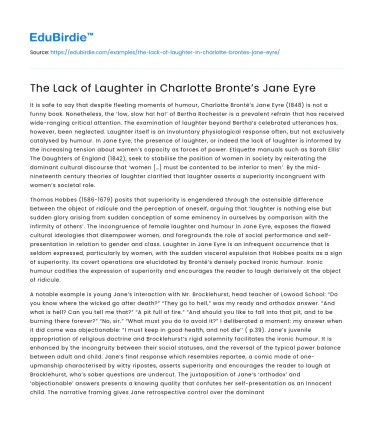 The Lack of Laughter in Charlotte Bronte’s Jane Eyre