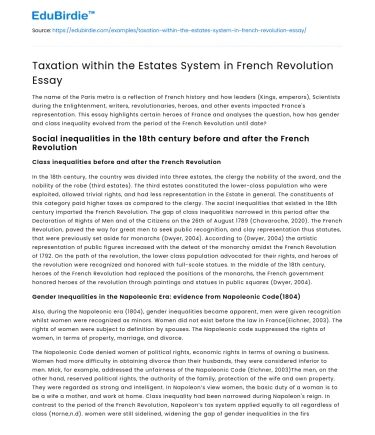 Taxation within the Estates System in French Revolution Essay