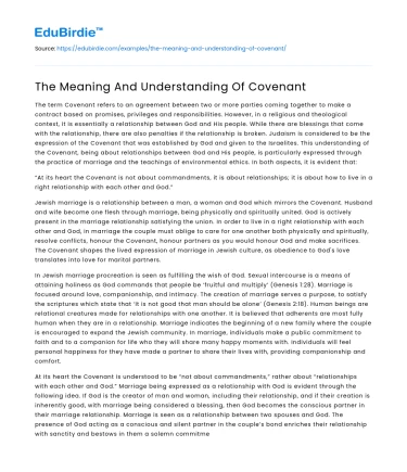 The Meaning And Understanding Of Covenant