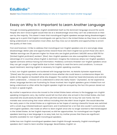 Essay on Why Is It Important to Learn Another Language